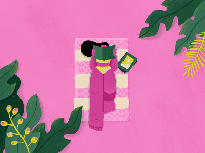 Beach Vibes beach girl green illustration leaves pink reading sand sun sunbathing towel tropical vacation