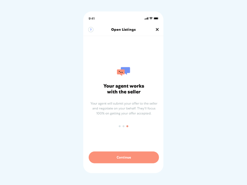 Carousel component design @ Open Listings app carousel home house icon design icons illustrations ios listing mobile mobile app offers product product design real estate simple ui ux visual design white