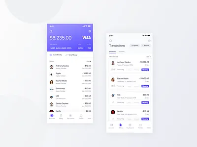 Financial Banking App Screens account app bank bank account banking card clean credit design finance interface manage minimal money payment schedule transfer ui ux web