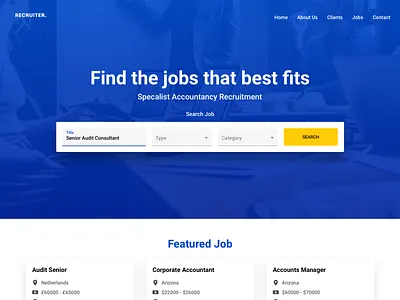 Recruiter / Job Site about contact footer interface design job landing page newsletter search subscribe ui ux website