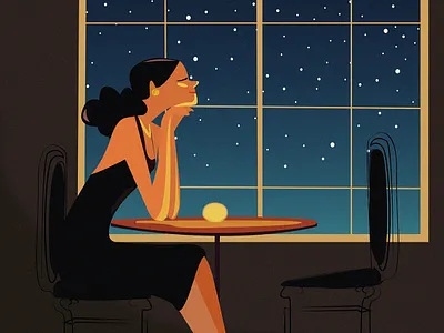 Evening🔮 art beautiful caffe character color design evening girl gradient graphic illustration lady light night relax snow ui vector window woman
