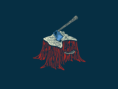 Paul's axe left in a MN tree axe babe chop design graphic hatchet illustration lockup logo midwest minnesota mn outdoors paul bunyan stump tree tshirt woods