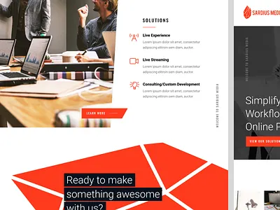 Sardius Media Website Design black and white knockout oswald polygons red roboto web design website