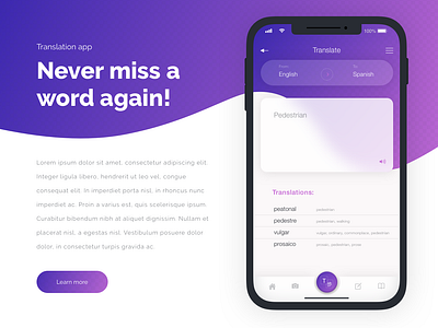 Translation app app app design design flat flat design illustration inspiration modern modern design pink purple sketch translate ui ux vector web web design