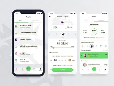 Betting - App app app design bet bet app championship design design app green app list mobile mobile app points product ranking soccer soccer app team ui ui ux ux design
