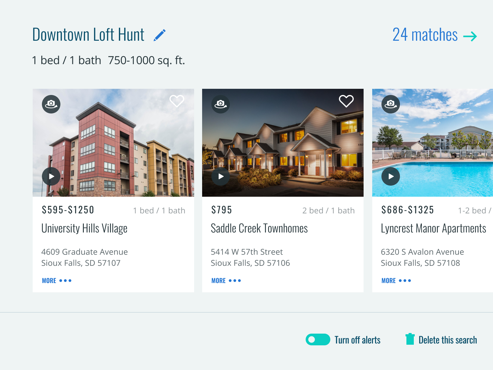 Example of My Renters Guide - Saved Searches