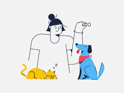Animal Friends Forever animals cat characer dog lineart minimal person pets treat