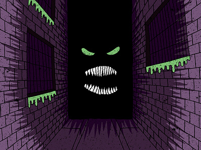 I can feel the city breathin' alley black star city creepy hand drawn illustration monster perspective teeth