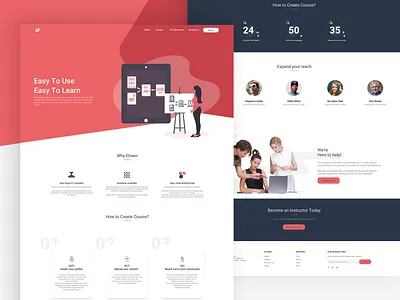 LMS Landing page bar card design education flat illustration interaction landing lms page ui ux web
