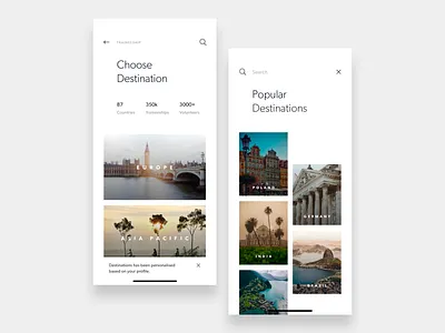 Travel Destination & Search app flat ios light search travel ui