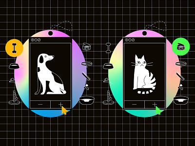 Tamagotchi bowl cat collar dog dribbble flat gradient illustration mouse tamagotchi vector