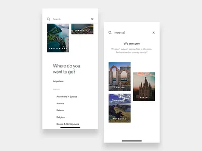 Search recommendation app clean app design education ios list no result search student exchange travel ui