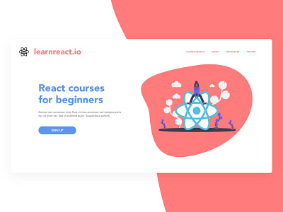 React Courses Landing Page clean design developement flat illustration js landing page landing page illustration madewithadobexd minimal react react.js ui ux web web design website