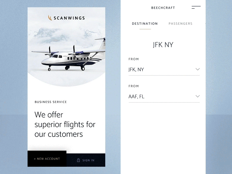 Scanwings ✈️ Airline concept airline airliner airplane booking dark gold mobile plane principle scanwings sky transition ui wings