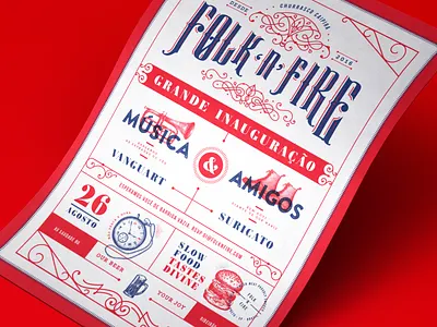 Folk 'n' Fire Flyer Vintage Design branding design identity invitation logo logotype party poster type