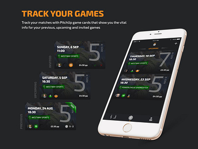 App Marketing | PitchUp - Social Football branding card carousel football hero banner icons invite friends ios app iphone marketing mockup soccer ui website website concept