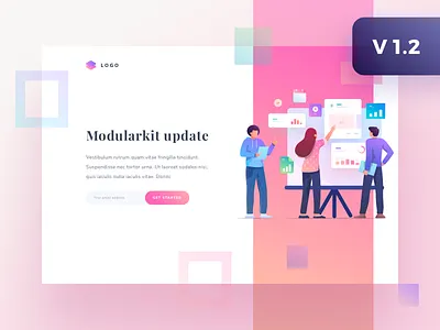 Modularkit update! chart dashboard gradient graph icons illustration kit landingpage modern people presentation stats teamwork template typography ui web