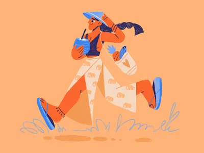 The happy skip 🥥 asia coconut elephant fruit girl happy illustration market run skipping