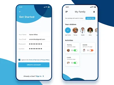 Parental control system app design children flat home screen ios kid minimal parental control sign up ui ux