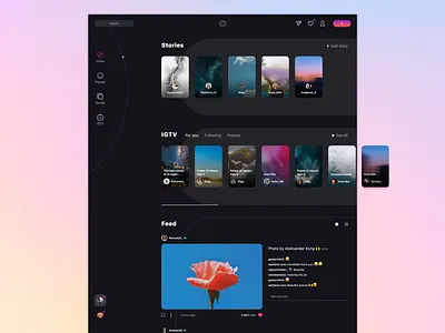 Instagram Redesign app dark design igtv instagram interface photo stories ui ux web