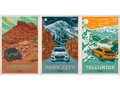 Audi Poster Series adobe audi automotive desert downtown illustration illustrator minimal mountains photoshop poster poster art series vector