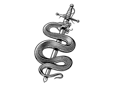 Snakes & swords bw illustration snake sword
