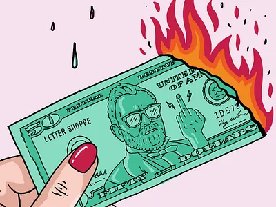 Dear artists, your work has value! 50 art blackfriday burning christmas cybermonday discount dollar dollar bill fire flame fuck you green holidays illustration middle finger money reduce sales value