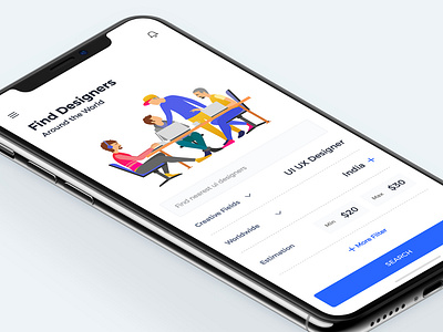 Find Designers app behance colors design designer designer for hire dribbble find finder interface ios minimal ui ui ux design ux