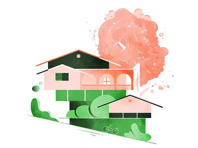 The village of cherry blossoms | "村上春树" chinese chineseidiom design flat fourchars hiwow idiom illustration spring trees vector