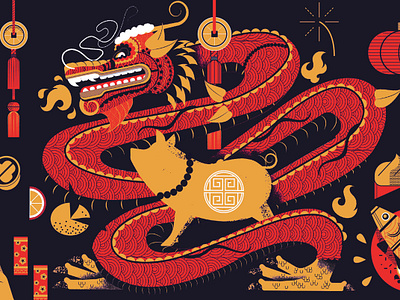 Year of the Pig chinese digital dragon editorial folioart graphic illustration maite franchi new year pattern pig