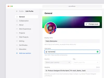 Profile Settings edit layout network profile profile.do settings social user web