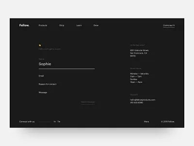 Daily UI #028 // Contact Us clean ui contact page contact us daily ui dark ui minimal ui ui ux web design web ui website