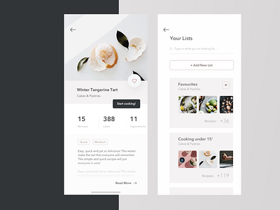 Food App Concept 10clouds app cooking design desktop favourite flat food lists minimal minimalistic social ui ux vector white