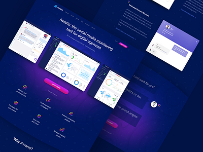 Landing Page Design for Awario color design gradient landing landing page site social web website