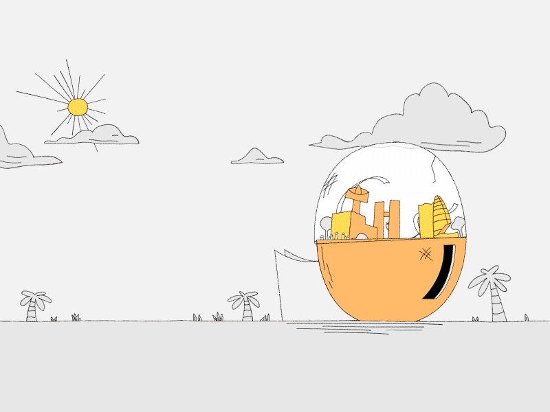 Coin Egg animation character city coin design egg future grey illustration landscape trees