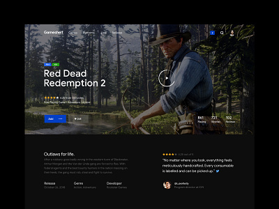 Gameshelf - Game Detail Page banner clean dark design game minimal typography ui video videogame web website