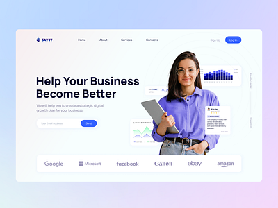 Business Services / Say It blue business chart commerce customer design diagram digital gradient graph industry interface landing page main screen minimalism services strategy ui ux web design