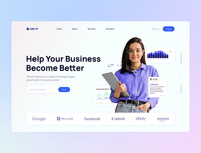 Business Services / Say It blue business chart commerce customer design diagram digital gradient graph industry interface landing page main screen minimalism services strategy ui ux web design