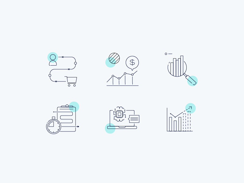 Marketing Platform Icons artificial intelligence iconography icons insights machine learning marketing icons revenue roi search sem seo statistics visual design workflow
