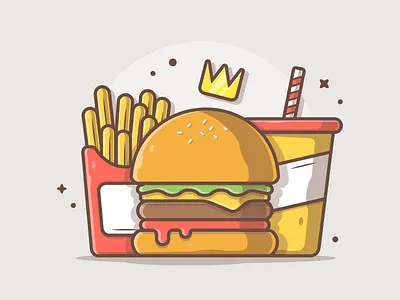 Burger King! 🤓🤔👑🍔 burger burger king cola dribbble flat french fries icon illustration junkfood logo soda vector