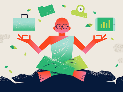 New Year's Goals 2019 agency bald briefcase business clock design finance geometric illustration illustrator ipad meditating meditation monk nature new year office time vector