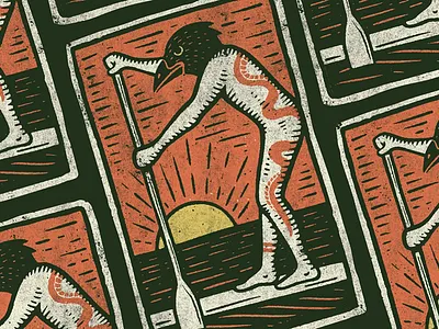 Summer Curse crow illustration ocean paddle board snake tattoo waves