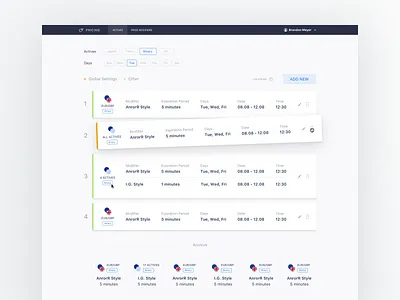 Price Modifier admin cards clean config design interface price ui ux web