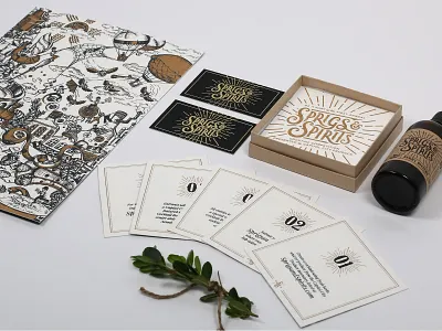 Sprigs And Spirits Cocktail Campaign branding coasters design art gold illustration illustration agency metallic produce screen design screenprinting spirits sprigs whimsy