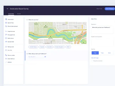 Survey - Questions Form Tool agriculture answers application cards client dashboad data details geolocation job list marketing minimal question questions service summary survey table ui