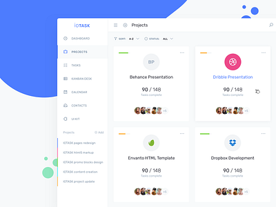 IOTask UI Kit - Projects grid directory admin agile app asana calendar dashboard inbox jira kanban landing page management productivity project project management project management tool project manager saas task trello ui kit