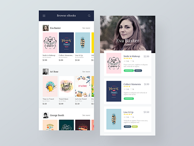 eBook Mobile App Designs app app design app designer book app books bookshop bookstore branding clean design designer ebook app ebooks flat mobile app mobile app design ui ui design ux ux design
