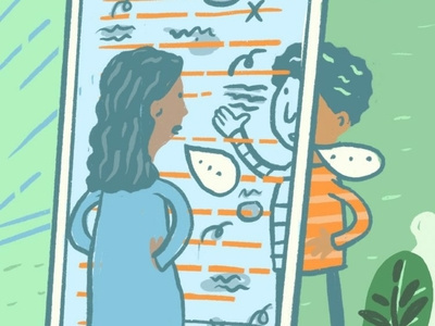 Illustration for Submittable Blog coach critique discussion illustration joshquick lines mirror orange submittable transparent words