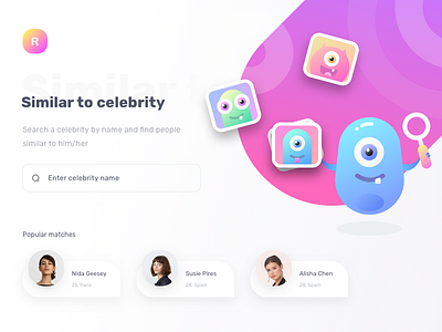 Search by photo/text similar to celebrity (WIP) chat collage cute find girls gradient illustration image match minimal neel photo pics picture prakhar search sharma ui ui ux design uidesign
