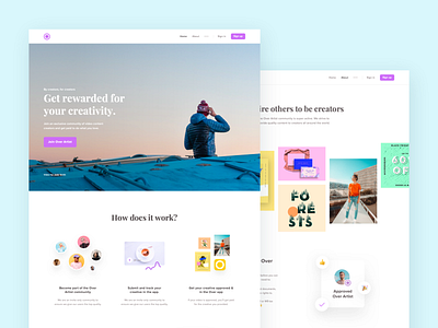 Over Artist Website Exploration aboutus app artists clean color community content creator landing page pastel photgraphy type ui website website concept